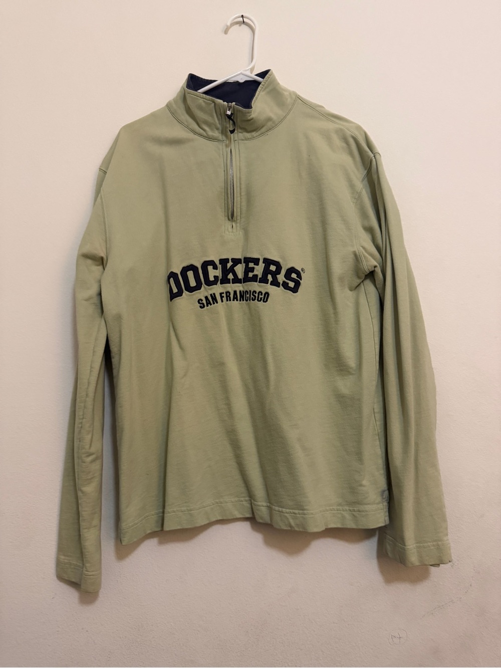 Dockers Light Olive Quarter-Zip Sweatshirt with Embroidered Logo